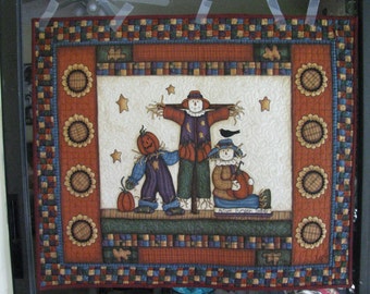 Three Happy Scarecrows Halloween Quilted Wall Hanging