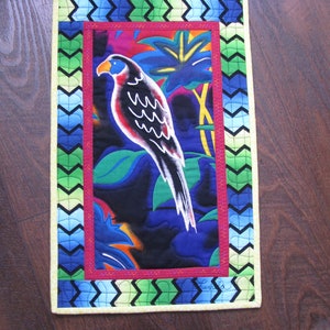 Brightly Colored Parrot in the Jungle 10 x 15 1/2 Quilted Wall Hanging