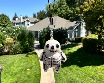 Chubby cute skeleton polymer clay keychain handmade