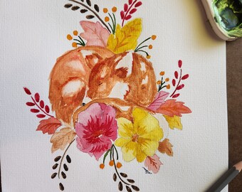 Fall Fox Watercolor Painting