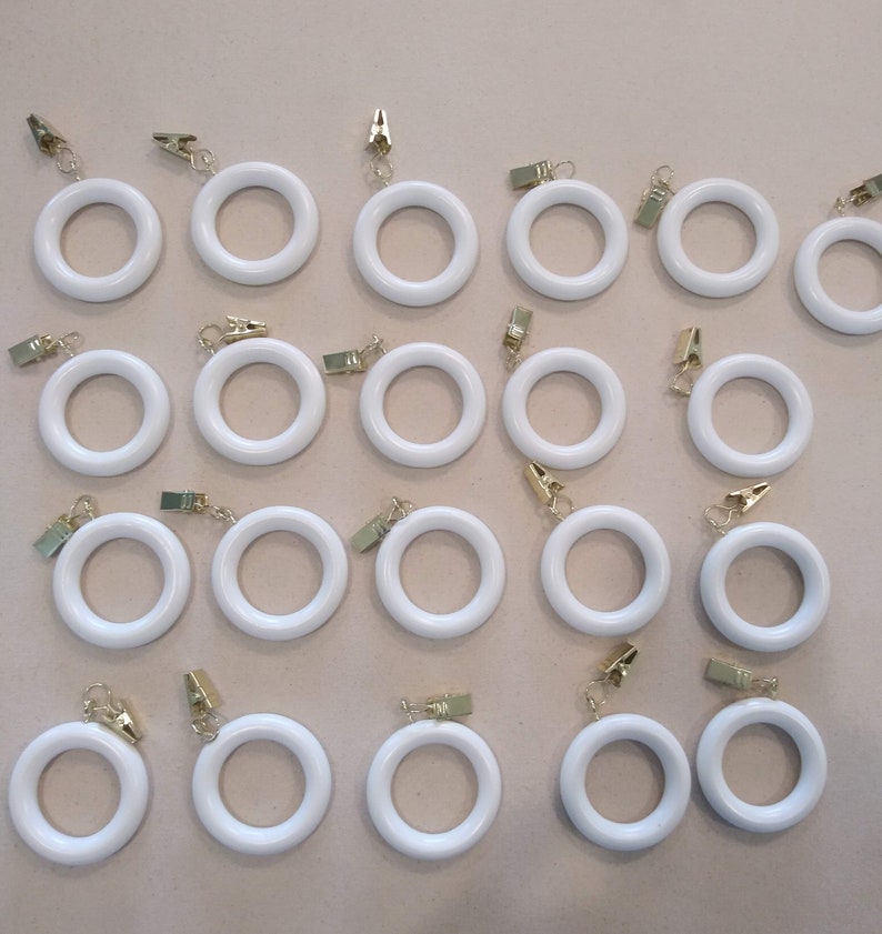 White Curtain Rings With Clip Hooks White Wood Curtain Etsy