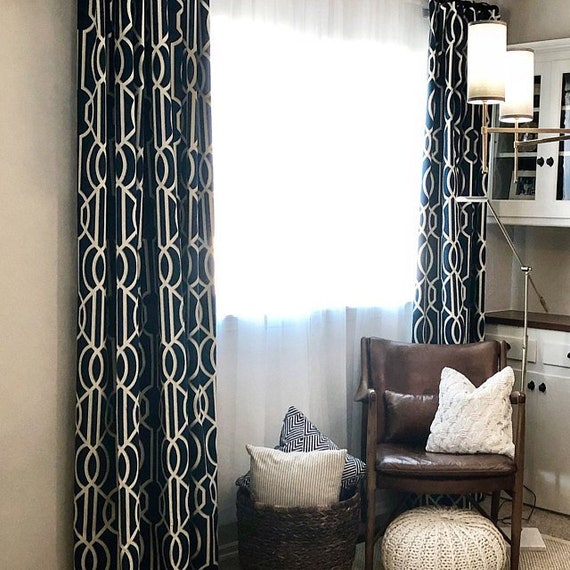 Navy Blue Lattice Modern Drapery Panels Pair 2 Panels Etsy
