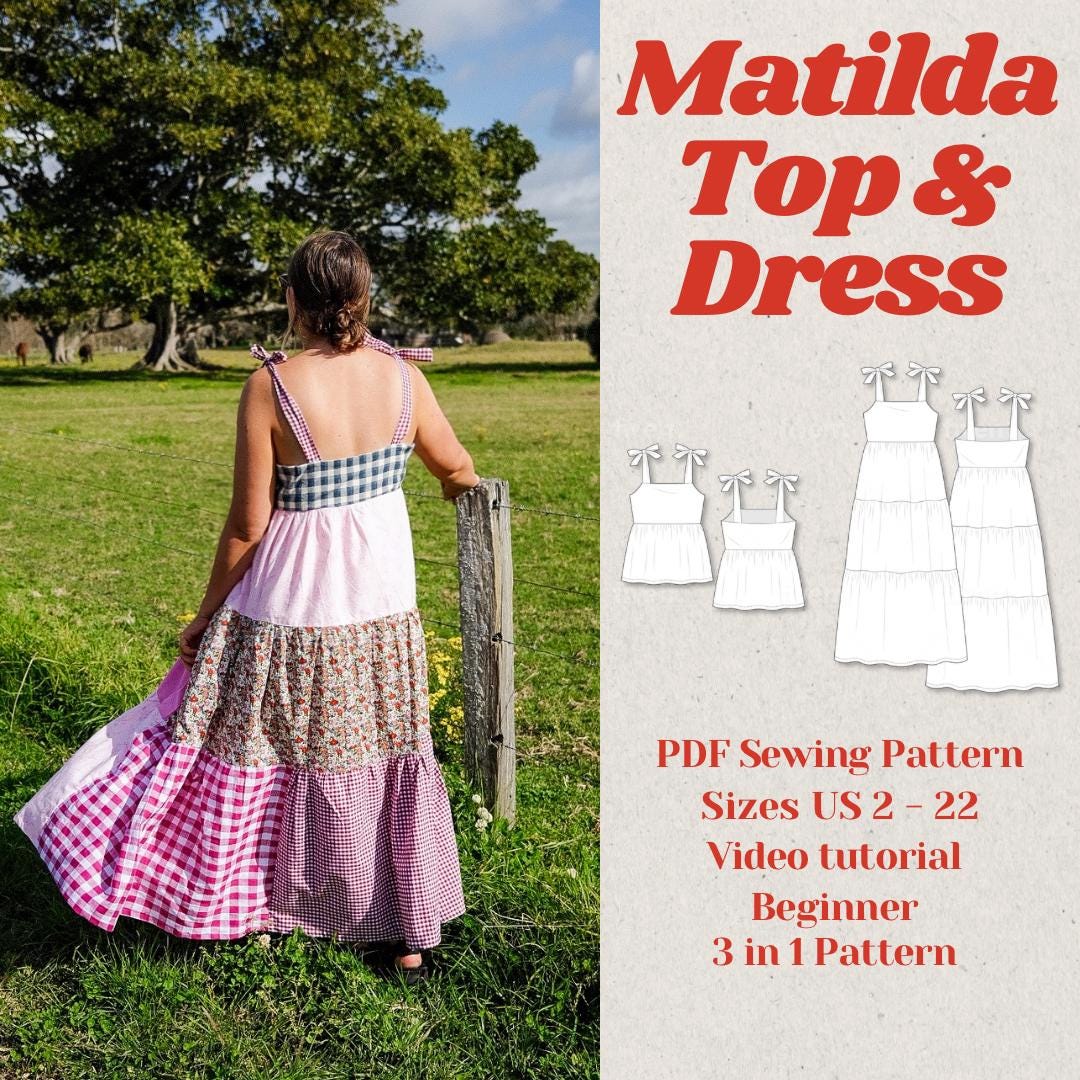 Matilda Top & Dress PDF Women’s Sewing Pattern 3 in 1 Pattern Mini Dress, Maxi Dress And Top
