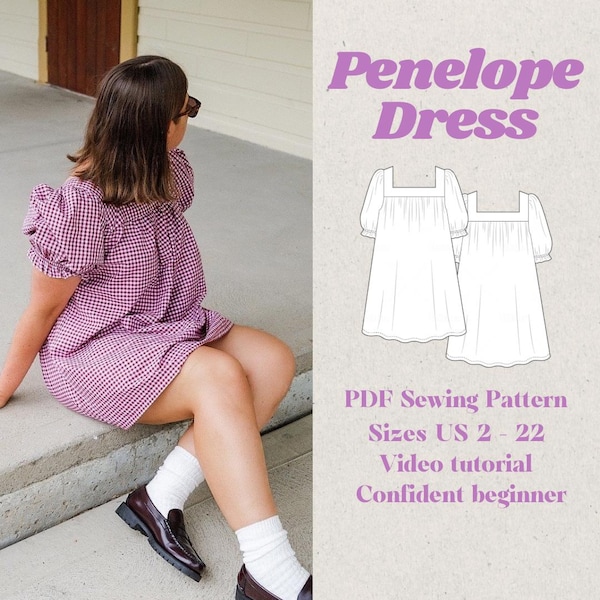 Penelope Dress Womens Summer Clothing Beginner Mini Dress PDF Sewing Pattern