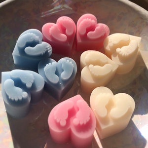 25 Scented Wax Baby Feet Heart Melts Shower Guest Gift Party Bag  New Baby Pink Blue Cream Boy Girl Surprise Favour Filler Gender Reveal