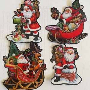 Conjunto de 5 - Lindos Papais Noéis - Apliques de Tecido para Passar a Ferro - Natal,