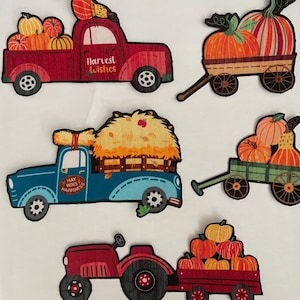 5 Harvest Farm Trucks, Tractors and Wagons - Fall - Iron On Fabric Appliques