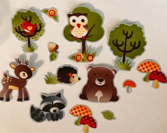 Little Forest Animals, Trees, Flowers, Toadstools - Iron On Fabric Appliques -Baby Woodland Animals