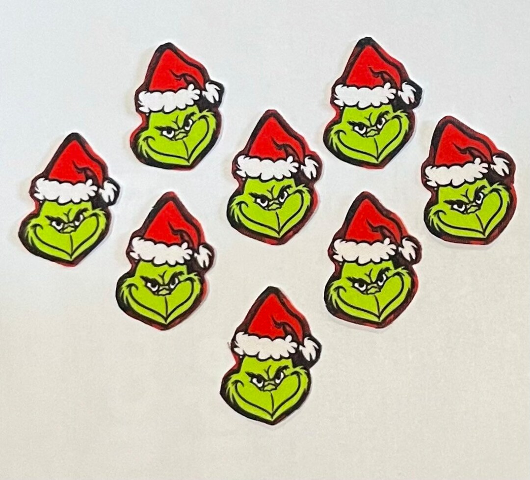 Set of 8 Tiny Grinch Faces Iron on Fabric Appliques Christmas resting Grinch Face Haha Etsy