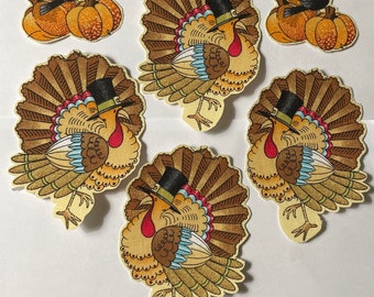 4 Fancy Turkeys for Fall/Autumn w/Pumpkins and Crows- Iron On Fabric Appliqués