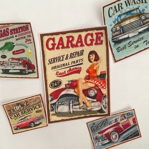 5 Vintage Car Service Patches - Aufnäher zum aufbügeln (verschiedene Sets)