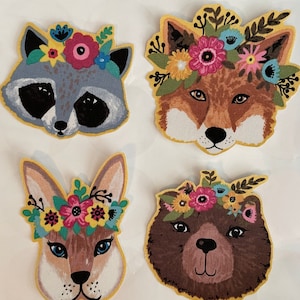 Woodland Forest Animals in Flowers - Iron On Fabric Appliques
