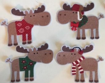 5 Christmas Moose - Iron On Fabric Appliques
