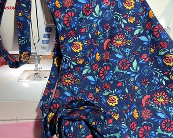 Royal Blue Floral Print Apron, Sally's Simple Aprons - Handmade, Machine Washable