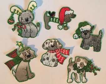 Little Christmas Puppy Dogs - Iron On Fabric Appliques