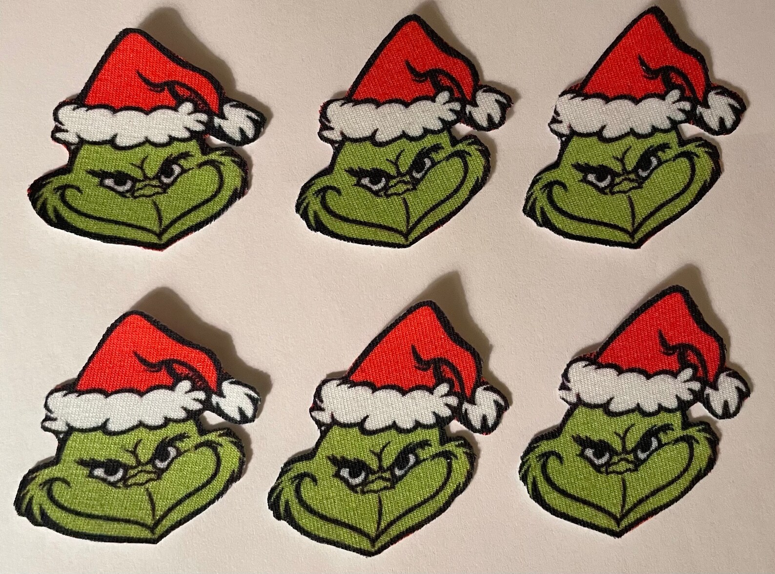 Set of 6 Grinch Faces Iron on Fabric Appliques Christmas Etsy