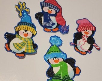 Our Silly Penguins with Hats - Iron On Fabric Appliques - Christmas