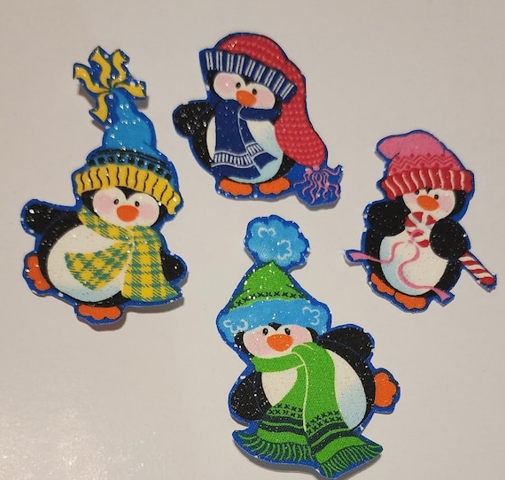 Our Silly Penguins with Hats - Iron On Fabric Appliques - Christmas