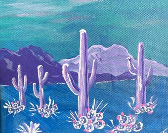 Tiny Acrylic Desert Painting "Desert Night Colors" - 6" x 6" Original Art on Canvas