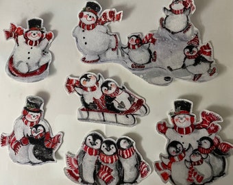 Mini Penguin Friends - 6 Iron On Fabric Appliques - Christmas