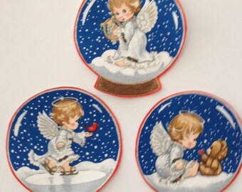 Angel Baby Snow Globes - Iron On Fabric Appliques - Christmas