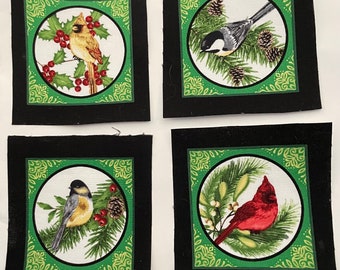 4 Assorted Christmas Bird  Patches - Iron On Fabric Appliques