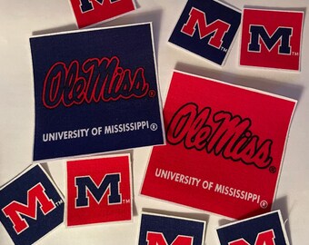 University of Mississippi " Ole Miss " - Iron On Fabric Appliques - 10 Sports Patches