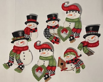 Little Snowman Tops - Doubles and singles -  Iron On Fabric Appliques - Christmas