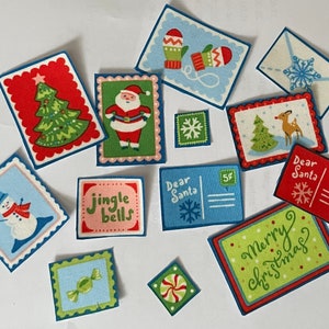 Conjunto de 12 pequenos carimbos de Natal, cartas para o Papai Noel - apliques de tecido para passar a ferro