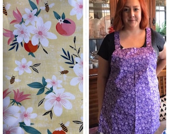 Heavy Cotton Orange Blossoms on Soft Yellow Print Apron- Sally's Simple Aprons - Handmade, Machine Washable