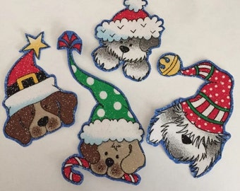 Little Christmas Puppy Dog Faces - Iron On Fabric Appliques