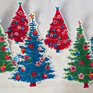 6 Colorful Christmas Trees - Iron On Fabric Appliques