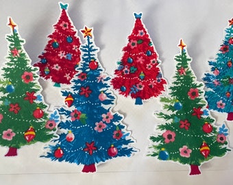 6 Colorful Christmas Trees - Iron On Fabric Appliques