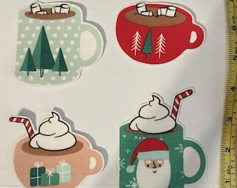 8 Hot Cocoa Cups - Iron On Fabric Appliques - Christmas