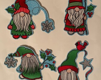 5 of the Cutest Little Gnomes- Iron On Fabric Appliques - Christmas