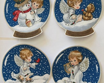 Baby Angel Snow Globes - Iron On Fabric Appliques - Christmas