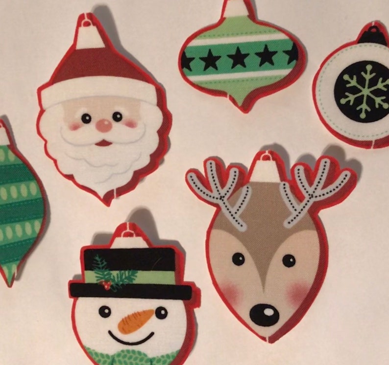 Ornaments Santas, Snowman, Reindeer Faces Iron On Fabric Appliques Christmas image 1