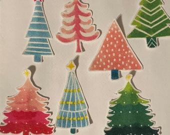 7 Festive Christmas Trees - Iron On Fabric Appliques
