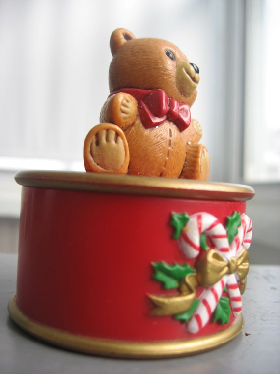Items similar to 1982 Teddy Bear on Drum Hallmark stamped merry miniature container, candy