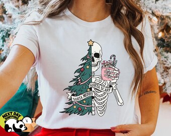 Sorta Merry Sorta Scary Christmas Shirt, Christmas Tree Skeleton Shirt, Trendy Christmas T-Shirt, Funny Christmas Skull Sweatshirt Hoodies