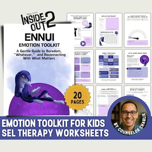 Inside Out Emotional Regulation Toolkit Feelings Workbook for School Counseling, Kids Therapy Worksheets for Anxiety, Depression SEL Therapy