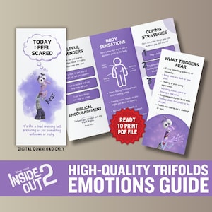Ulotka Inside Out 2 Emotions Przewodnik po uczuciach STRACH SEL Regulacja emocji dla szkolnego doradztwa Zestaw zasobów Broszura umiejętności radzenia sobie