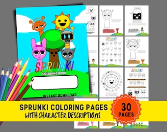Paquete de libros para colorear SPRUNKI. 20 páginas para colorear imprimibles de personajes de Sprunki. Libro de actividades de Sprunki para niños. Sprunki Incredibox.