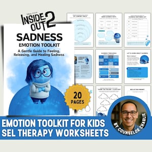 Inside Out Emotional Regulation Toolkit Feelings Workbook for School Counseling, Kids Therapy Worksheets for Anxiety, Depression SEL Therapy