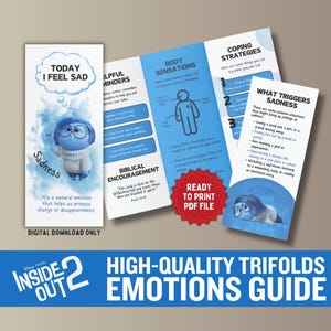 Inside Out 2 Emotions Leaflet Feelings Guide SADNESS SEL Emotional Regulation for School Counseling Resource Kit Coping Skills Brochure