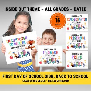 Inside Out First Day of School Sign Printable Back to School 2024-2025 Classroom Whiteboard Style Grades Pre-K Preschool Kindergarten to 12