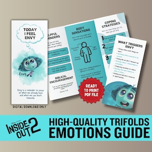 Ulotka Inside Out 2 Emotions Przewodnik po uczuciach ENVY SEL Regulacja emocji dla szkolnego doradztwa Zestaw materiałów źródłowych Broszura umiejętności radzenia sobie