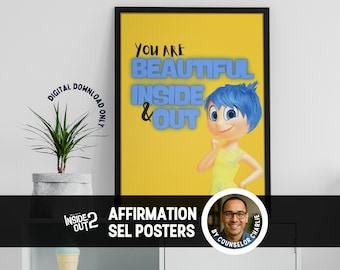 Inside Out Affirmation Posters SEL Classroom Decor | Joy, Sadness, Anger, Disgust, Fear | Emotion Regulation & Mindfulness Wall Art Prints