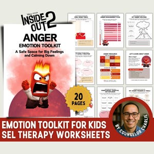 Inside Out Emotional Regulation Toolkit Feelings Workbook for School Counseling, Kids Therapy Worksheets for Anxiety, Depression SEL Therapy