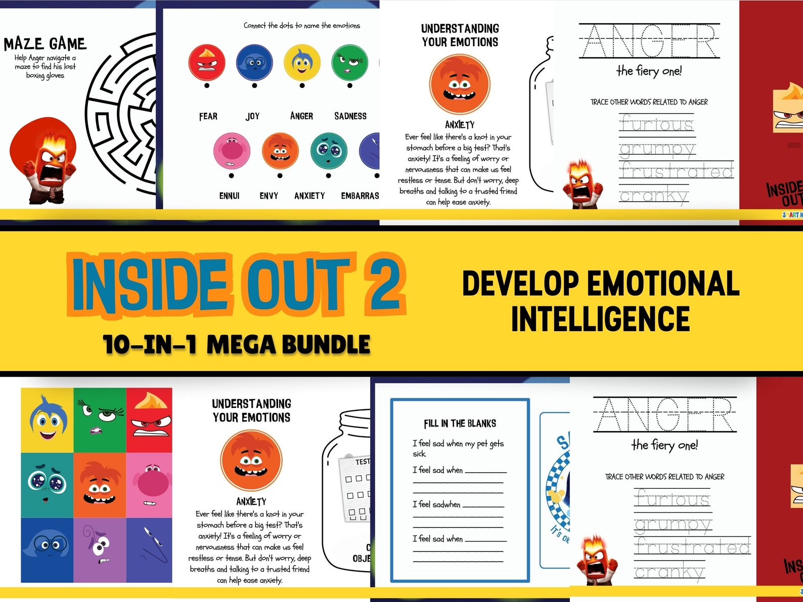 Inside Out 2 Emotions Regulation for Kids Activity Book Bundle Coloring ...